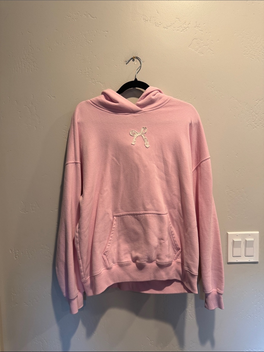 Hollister Light Pink Hooded Sweatshirt with Embroidered Bow